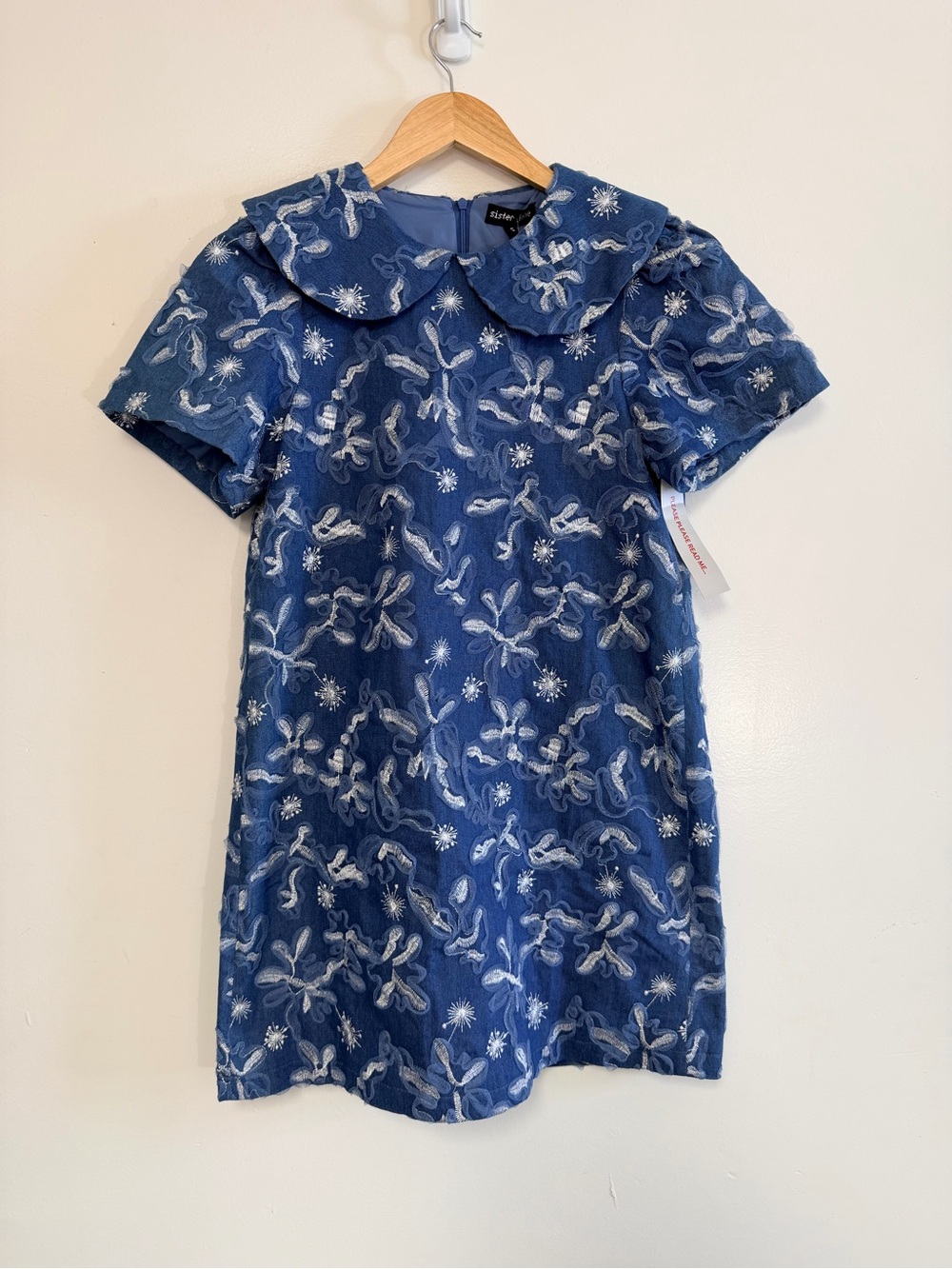 Sister Jane Honeycomb Fray Denim Dress in Indigo Blue size Small Girlcore